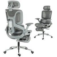 HOMCOM Ergonomische mesh bureaustoel met gesplitste rugleuning, lendensteun en 4D opklapbare armleuningen, grijs(m-9)