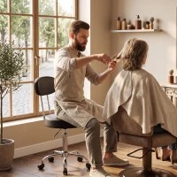 HOMCOM Scaun Reglabil Rotativ a 360°con Spătar Și Șezut Tapițate, Negru(m-8)