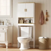 HOMCOM Estantería para Baño sobre Inodoro de 3 Niveles con Estante Abierto 2 Puertas y Estante Ajustable 64x20x170,5 cm Blanco(m-2)