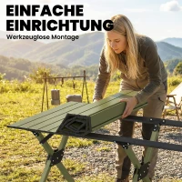 Outsunny Campingtisch Klapptisch mit Aufrollbarer Tischplatte, X-Rahmen Tragetasche 116 x 59 cm Militärgrün(m-6)