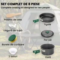 Outsunny Set Oale Camping 8 Piese 2 Persoane, Încălzire Rapidă, Ultraușor, Mânere Anti-Arsură, Drumeții Picnic, Gri(m-4)