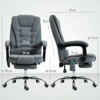 Vinsetto Fauteuil de bureau massant et chauffant, chaise de bureau, hauteur réglable, dossier inclinable, 65x70x111-119cm, gris(m-3)