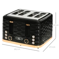 HOMCOM 4-Sleuven-Toaster, golfdesign, meerdere functies, kruimellade, Zwart(m-3)