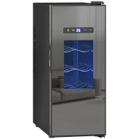 HOMCOM Wijnkoelkast voor 12 flessen, met glazen deur, drankkoelkast met LED-licht, touchscreen, zwart(m-1)