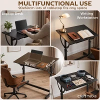 HOMCOM Table à Dessin Inclinable 0°-85°, Bureau à Dessin Réglable en Hauteur avec Rebord Antidérapant, Cadre en Acier, Noir(m-8)