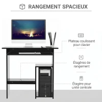 HOMCOM Bureau d'ordinateur, bureau avec rangement, plateau pour clavier et support de moniteur, 80 x 45 x 75 cm, noir(m-4)