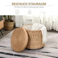 HOMCOM Poef met opbergruimte poef opbergbox stro rotan kaki(m-4)