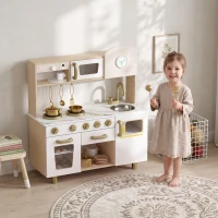 AIYAPLAY Cuisine Enfant en Bois, Dinette Cuisine Enfant avec Ustensiles en Acier Inoxydable, pour 3 à 6 Ans, 74x29x81cm, Blanc(m-12)