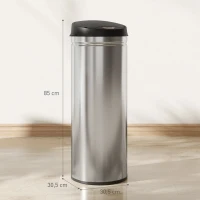 HOMCOM 50 Liter Sensor-Prullenbak met Soft-Close-Functie, contactloze Vuilnisbak van Roestvrij Staal voor hygiënische Keukens, Kantoren, Zilverkleurig(m-3)