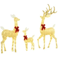 Outsunny Rendierenfamilie met rode strikken, 283 LEDs, Kerstverlichting, weerbestendig, Goud(m-11)