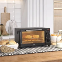 HOMCOM Mini-Oven, 9 Liter Inhoud, Temperatuur en Kooktijd Instelbaar, met Grillrek en Bakplaat, Zwart(m-2)
