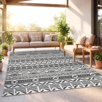 Outsunny Covor de Exterior Reversibil cu Model Geometric și Geantă Inclusă, 182x274 cm, Gri și Alb(m-9)