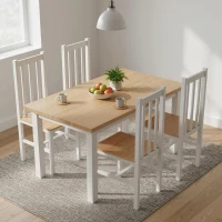 HOMCOM 4-delige set keukenstoelen Eetkamerstoelen, Massief hout, modern design, 38,5 cm x 47,5 cm x 99 cm, Natuur(m-2)