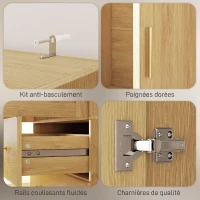 HOMCOM Armoire chambre penderie avec miroir, 2 portes, 2 tiroirs et barre de suspension, 80 x 50 x 180 cm, chêne(m-7)