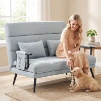 HOMCOM Sofá-cama de 2 Lugares 3 em 1 em Tecido Efeito Linho com Encosto Ajustável Click-Clack, Cinzento-claro(m-9)