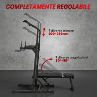 HOMCOM Power Tower Pieghevole, Stazione Fitness Multifunzione Regolabile in 7 Posizioni con Sbarra Trazioni, Dip Station, Pull UP Station(m-5)