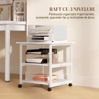 HOMCOM Raft Mobil pentru Imprimantă cu 3 Etajere și 4 Roți, Lemn și Oțel, 50x50x52,5cm, Alb(m-4)
