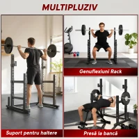 SPORTNOW Suport Reglabil pentru Haltere cu 2 Niveluri și Suport pentru Discuri, 110x91x145 cm, Negru(m-4)
