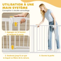 PawHut Barrière de sécurité pour chiens et bébés 76 à 102 cm avec extension fixation par pression sans perçage blanc(m-6)