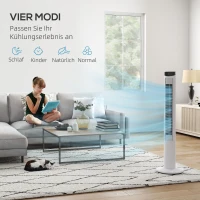 HOMCOM Torenventilator met 4 Modi, 3 Snelheden, Timer, Wit(m-5)