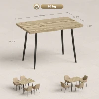 HOMCOM Esstisch für 4 Personen, 110 cm Nordischer Rechteckiger Küchentisch mit Stahlbeinen für Wohnzimmer und Esszimmer, Eiche(m-3)
