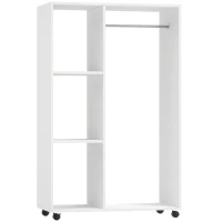 HOMCOM Mobiele Open Garderobe op Wielen, Garderobekast, Verplaatsbaar Kledingrek, 80 x 40 x 128 cm, Wit(m-1)