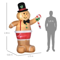 Outsunny Christmas opblaasbare peperkoekman 2,38 m met LED-verlichting weerbestendig(m-3)