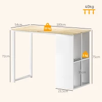 HOMCOM Compacte Computertafel, Moderne Bureautafel met Opbergvakken voor Kleine Ruimtes, 100 x 54 x 75 cm, Wit(m-3)