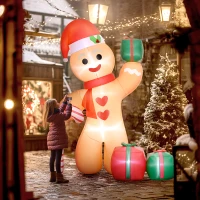 Outsunny 245 cm Opblaasbare Kerstdecoratie voor buiten – Gingerbread Man met geïntegreerde LED-verlichting, opblaasbare outdoor kerstversiering met zuurstok, ideaal voor tuin, grasveld en feest(m-8)