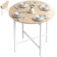 HOMCOM Klappbarer Esstisch, 80 cm Runder Klapptisch mit Stahlrahmen, Platz für 2-4 Personen, Naturholz-Optik(m-11)