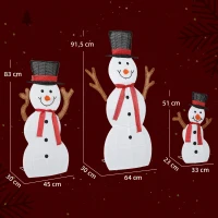 Outsunny 3-delige feestelijke sneeuwmanfamilie, buitendecoratie, LED-lampjes, grondpennen, waterdicht, staal, polyester, wit(m-3)