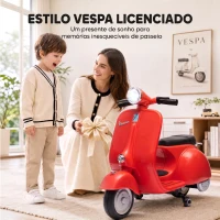 AIYAPLAY Mota Elétrica Infantil VESPA com Arranque Suave, Rodas de Apoio, Luz, Música e USB - Vermelho(m-4)