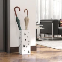 HOMCOM Paraplustandaard, 4 Haken, Wateropvangbak, Staal, Wit(m-7)