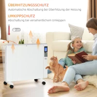 HOMCOM elektrische verwarming met wielen, 9 voorgeïnstalleerde modi, wandmontage mogelijk, 5-35° C, wit, 75 x 7,5 x 58,5 cm(m-8)