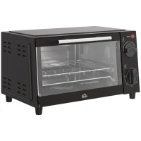 HOMCOM Mini-Oven, 9 Liter Inhoud, Temperatuur en Kooktijd Instelbaar, met Grillrek en Bakplaat, Zwart(m-1)