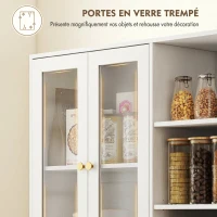 HOMCOM Buffet haut cuisine, vaisselier vitrine avec 4 portes à fermeture douce en verre trempé, 90x35x172cm, blanc(m-7)