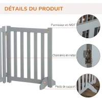 PawHut Barrière de Sécurité Chien Pliable Double Face en Bois, 4 Panneaux avec Porte, Pieds de Support, 205 x 60 cm, Gris(m-7)