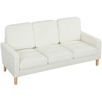 HOMCOM 3-zitsbank met dikke kussens, rubberwood, stoffen bekleding, gestoffeerde bank voor woonkamer, kantoor, slaapkamer, Crème(m-11)