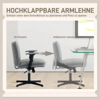 HOMCOM Bureaustoel met opklapbare armleuningen, brede bureaustoel in linnenlook, hoogteverstelbaar, stalen basis, grijs(m-5)