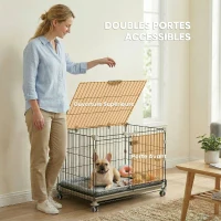 PawHut Cage pour Chien, Plateau Amovible, Roues avec Freins, Toit Ouvrant Verrouillable, 60,5x45,5x54,5cm, Noir(m-6)