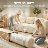 HOMCOM 3-Sitzer-Sofa, 260 cm Chenille-Sofa mit breiter Sitzfläche, Federkernpolsterung, hochdichtem Schaumstoff, 3 Kissen creme(m-7)