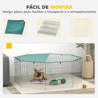PawHut Parque para Cães de 8 Painéis com Cobertura 155x155x60 cm Cercado Metálico para Cachorros Design Personalizável Porta Verde(m-5)