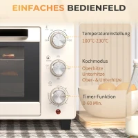 HOMCOM Minioven, 3 Kookmodi, tot 230° C, 1400W, met Accessoires, 46x38,5x29cm, Crème(m-7)