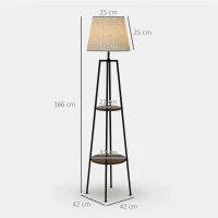 HOMCOM Lampada da Terra a 2 Ripiani in Metallo e MDF con Paralume in Tessuto, Ø42x166 cm, Nero e Marrone(m-3)