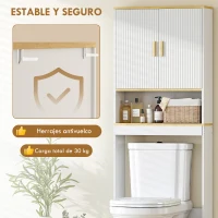 HOMCOM Estantería para Baño sobre Inodoro de 3 Niveles con Estante Abierto 2 Puertas y Estante Ajustable 64x20x170,5 cm Blanco(m-7)