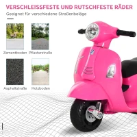 HOMCOM Motocykl elektryczny dla dzieci 6V, motocykl elektryczny z kółkami podporowymi, reflektorem, klaksonem 3 km/h dla 1,5-3 lat, Różowy(m-6)