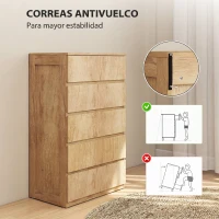 HOMCOM Cómoda 5 Cajones para Dormitorio Moderna Diseño sin Tiradores para Comedor Entrada 60x39x100 cm Madera Natural(m-6)