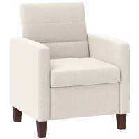 HOMCOM Polsterfauteuil in Linnenlook, Schuim, Zitkussen, Houten Frame, Crème(m-1)