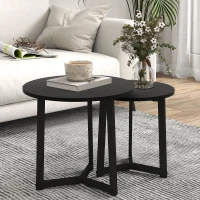 HOMCOM Moderne salontafels als 2-delige set, metalen frame, MDF, rond ontwerp, in elkaar schuifbaar, Zwart(m-6)