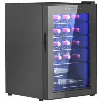 HOMCOM Kleine wijnkoelkast, mini-koelkast voor 20 flessen, 53 liter capaciteit, met glazen deur, LED-verlichting, zwart(m-10)